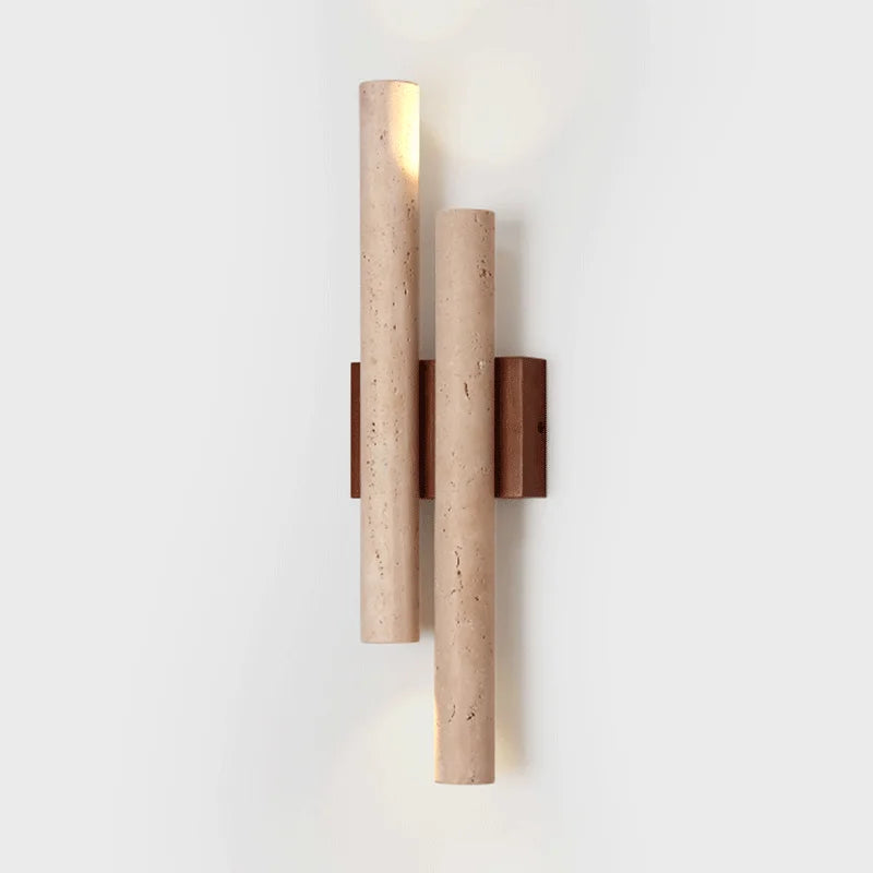 Wall Lamp Modern Minimalist with Dual Travertine Stone Tubes and Up Down Light