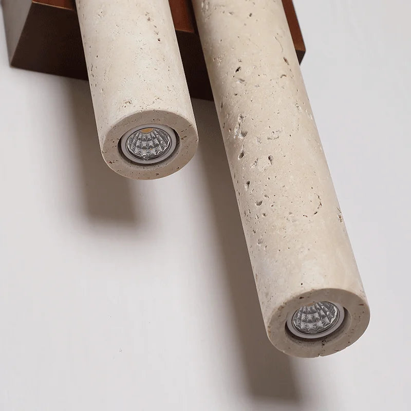 Wall Lamp Modern Minimalist with Dual Travertine Stone Tubes and Up Down Light