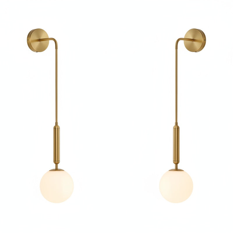 Wall Lamp Modern Minimalist with Globe Glass Shade and Curved Arm