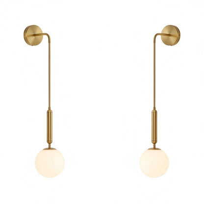 Wall Lamp Modern Minimalist with Globe Glass Shade and Curved Arm