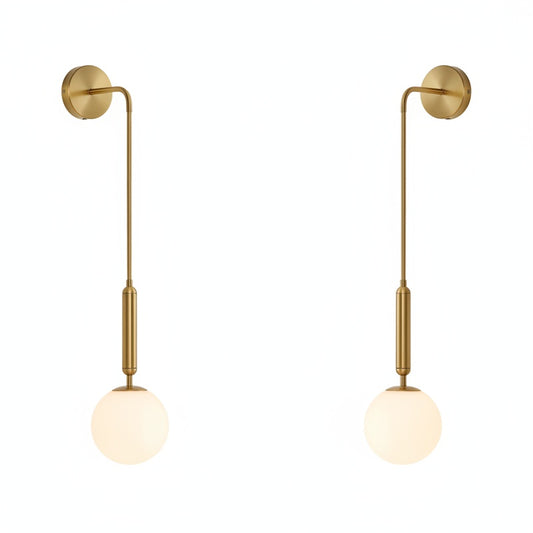 Wall Lamp Modern Minimalist with Globe Glass Shade and Curved Arm
