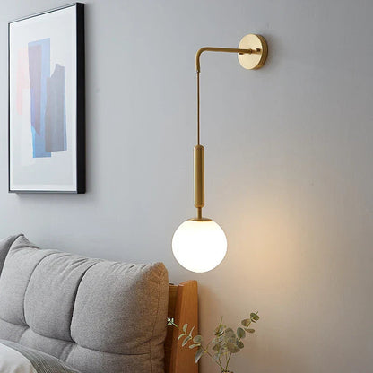 Wall Lamp Modern Minimalist with Globe Glass Shade and Curved Arm