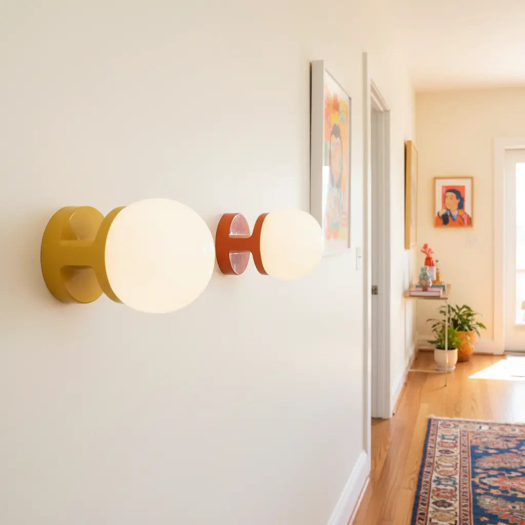Wall Lamp Modern Minimalist with Globe Shade and Ceramic Base