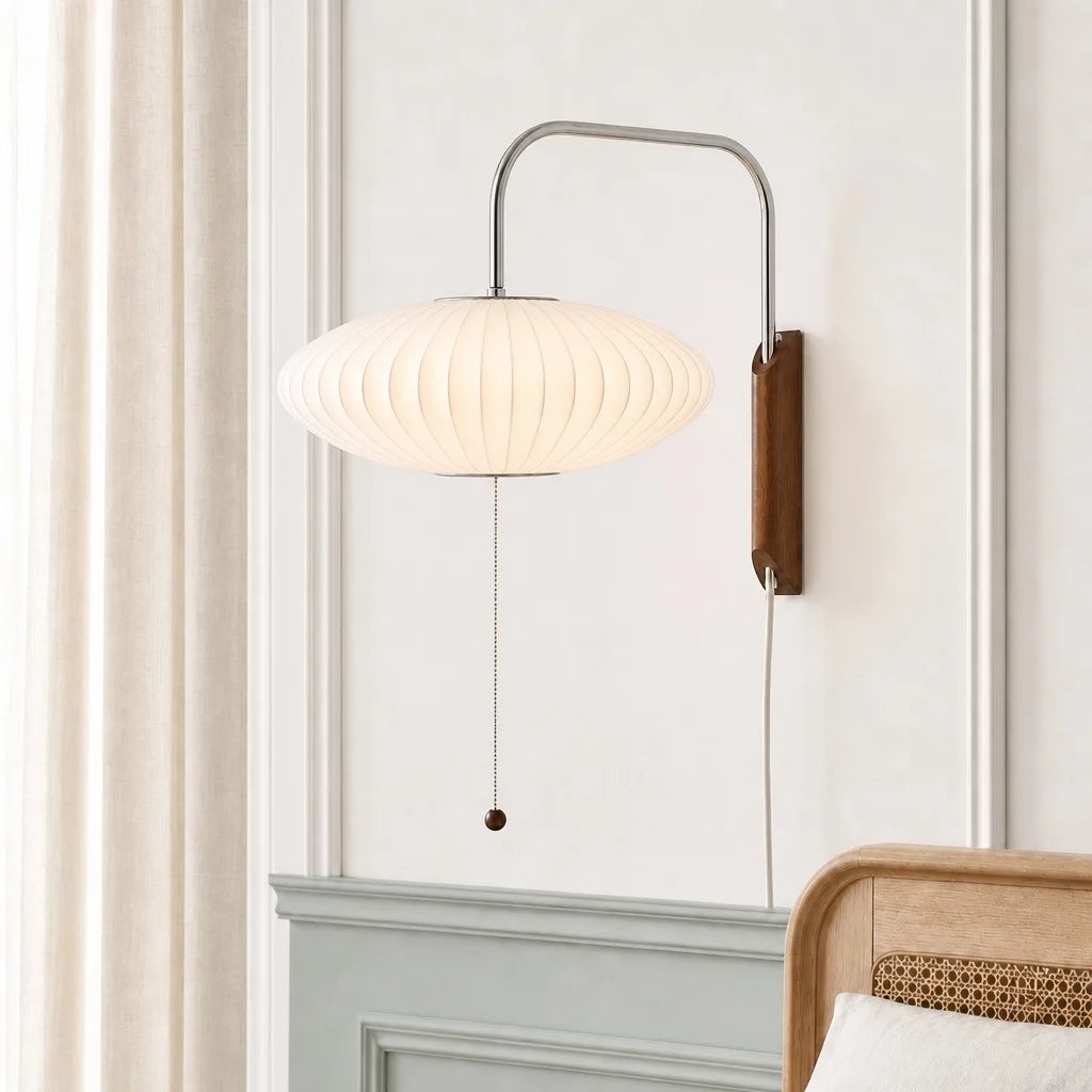 Wall Lamp Modern Minimalist with Ribbed Bubble Shade and Pull-Chain Switch