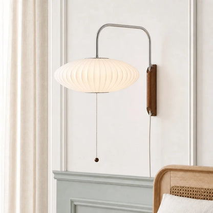 Wall Lamp Modern Minimalist with Ribbed Bubble Shade and Pull-Chain Switch