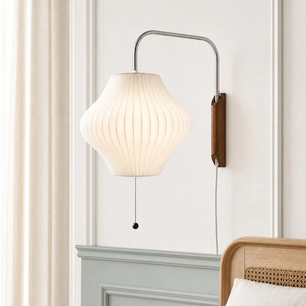 Wall Lamp Modern Minimalist with Ribbed Bubble Shade and Pull-Chain Switch