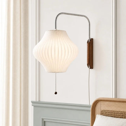 Wall Lamp Modern Minimalist with Ribbed Bubble Shade and Pull-Chain Switch