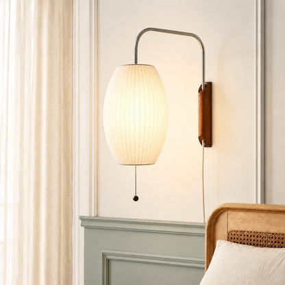 Wall Lamp Modern Minimalist with Ribbed Bubble Shade and Pull-Chain Switch