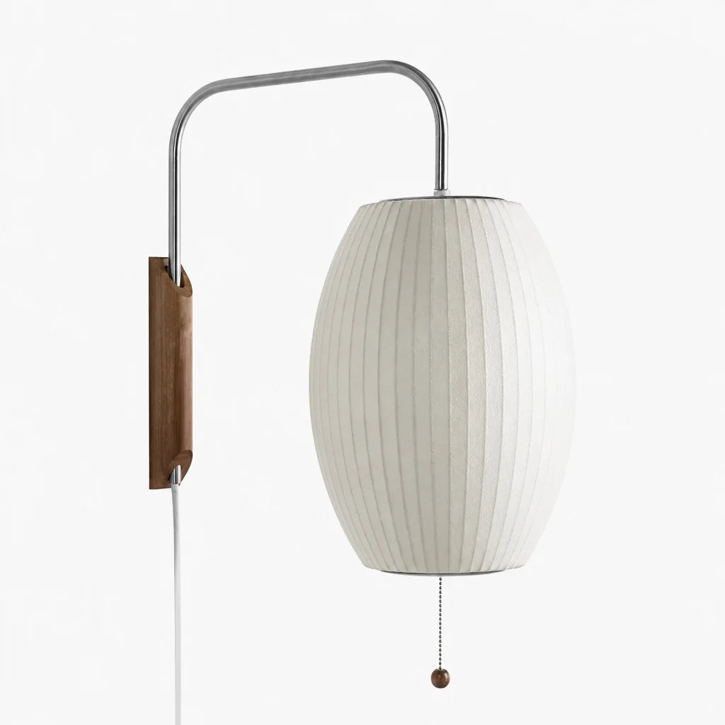Wall Lamp Modern Minimalist with Ribbed Bubble Shade and Pull-Chain Switch