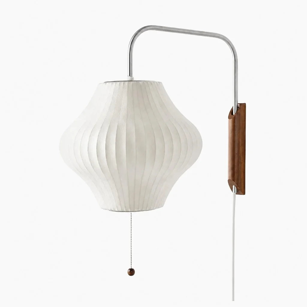 Wall Lamp Modern Minimalist with Ribbed Bubble Shade and Pull-Chain Switch