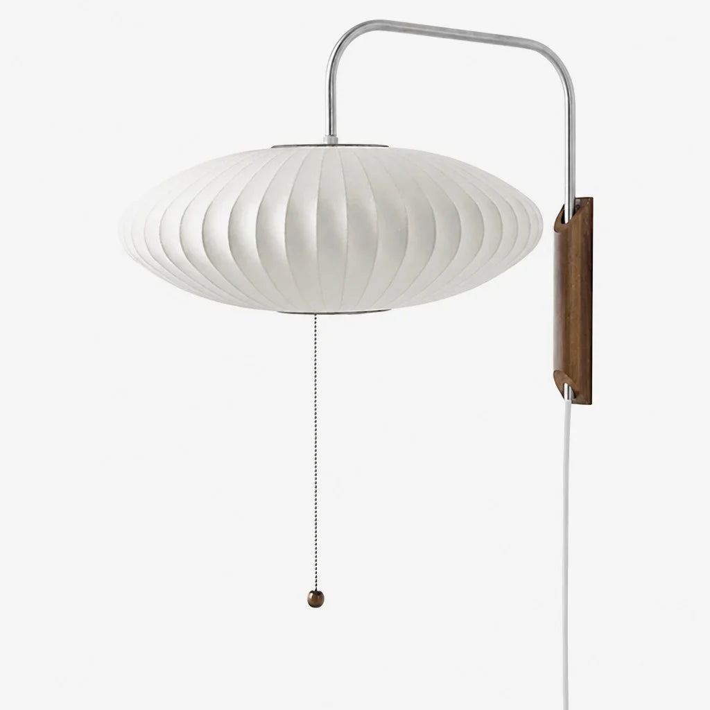 Wall Lamp Modern Minimalist with Ribbed Bubble Shade and Pull-Chain Switch