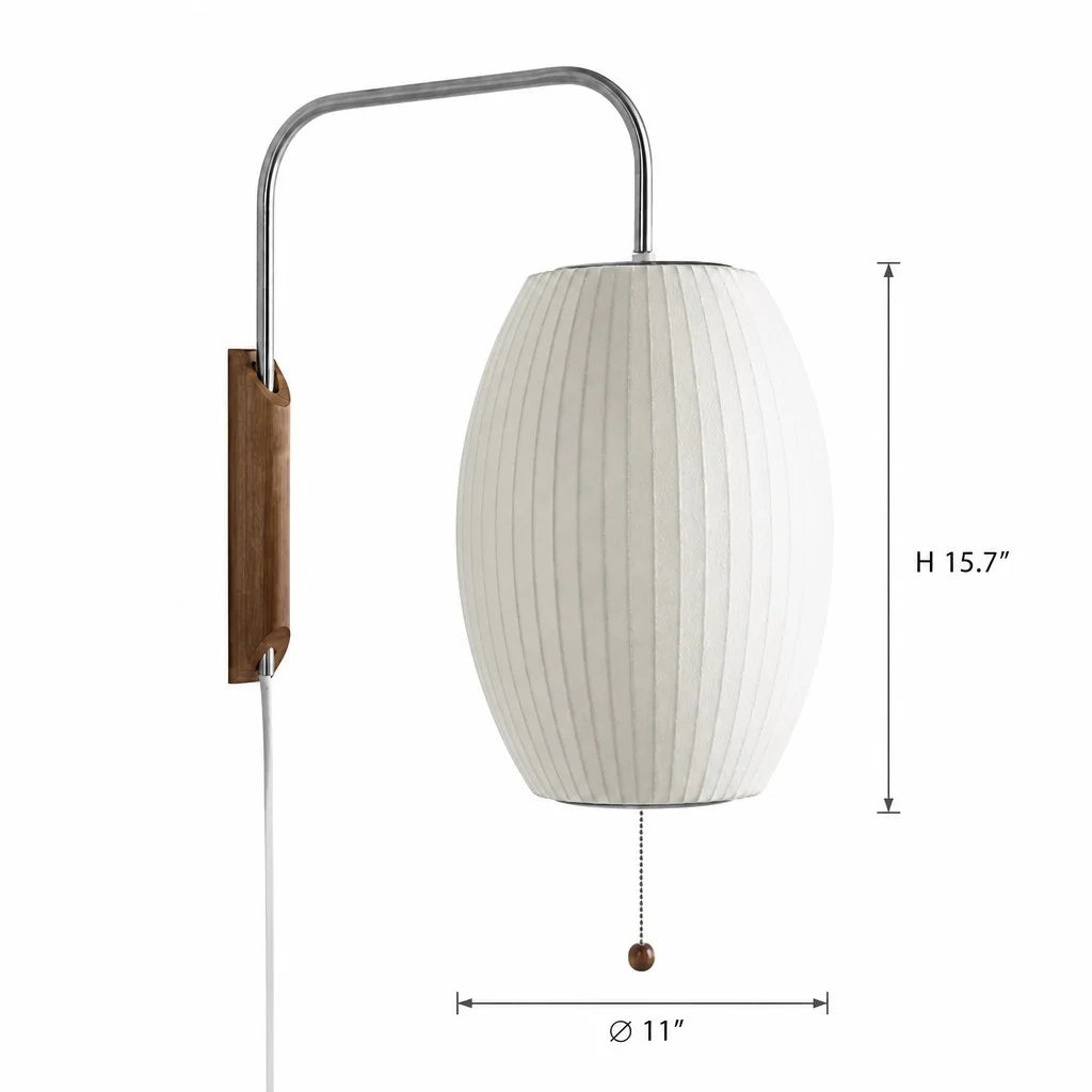 Wall Lamp Modern Minimalist with Ribbed Bubble Shade and Pull-Chain Switch