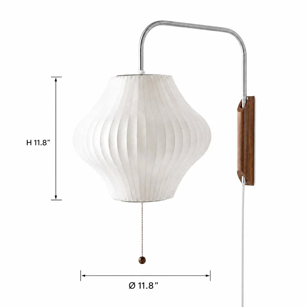 Wall Lamp Modern Minimalist with Ribbed Bubble Shade and Pull-Chain Switch