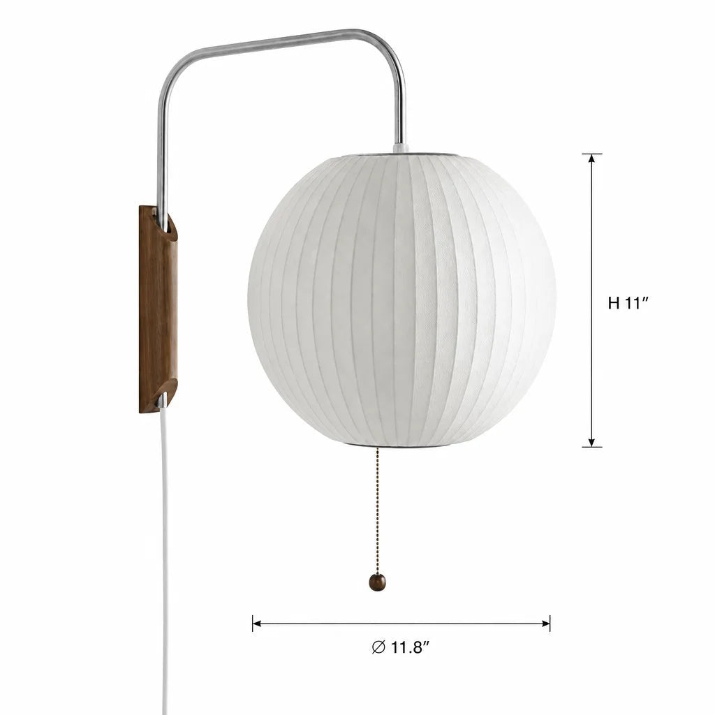 Wall Lamp Modern Minimalist with Ribbed Bubble Shade and Pull-Chain Switch