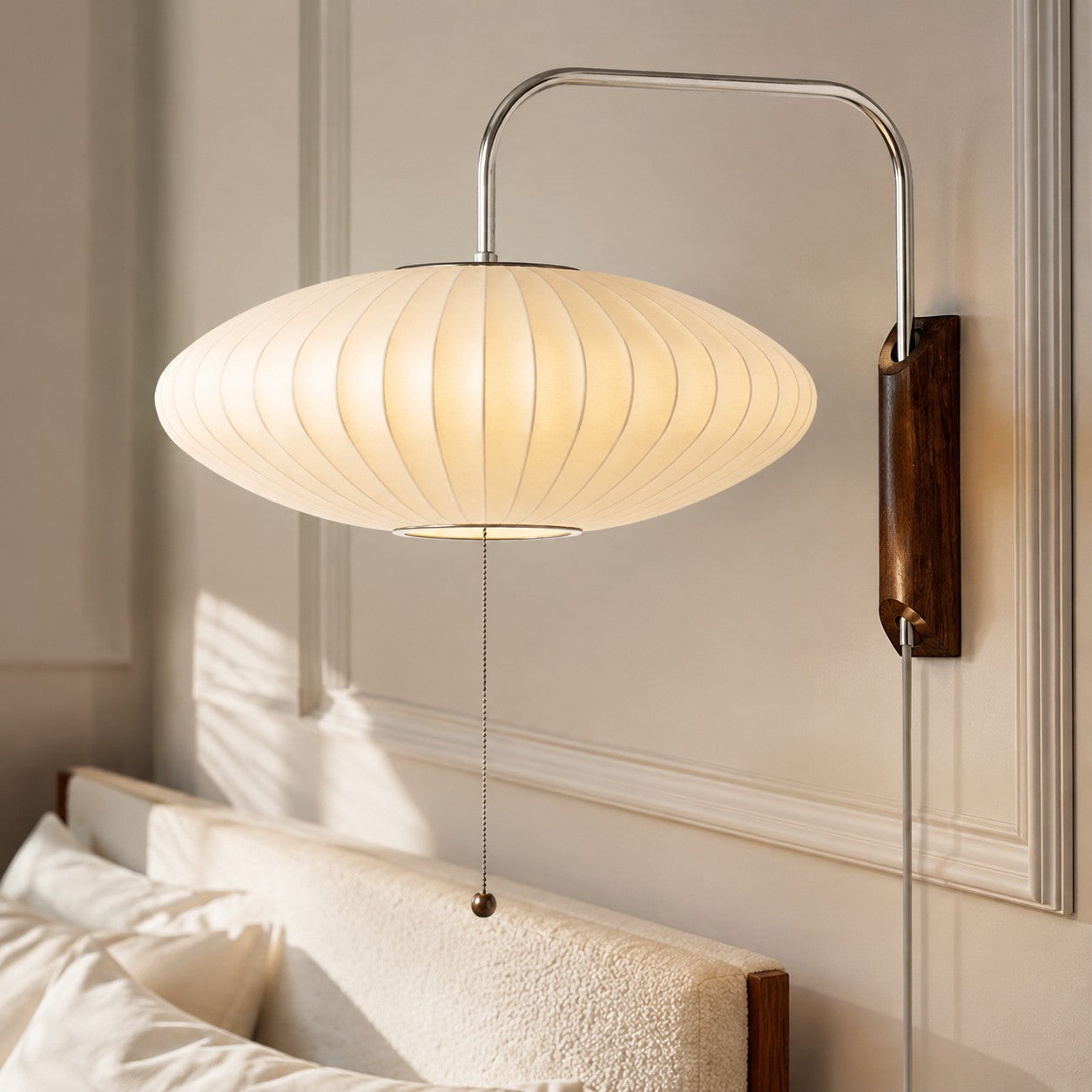 Wall Lamp Modern Minimalist with Ribbed Bubble Shade and Pull-Chain Switch