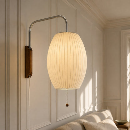 Wall Lamp Modern Minimalist with Ribbed Bubble Shade and Pull-Chain Switch