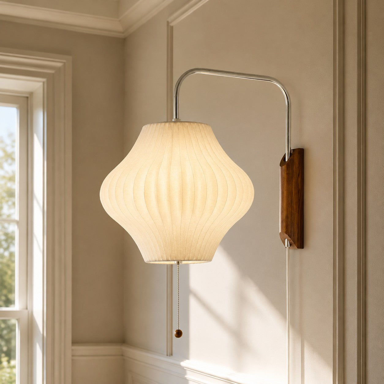 Wall Lamp Modern Minimalist with Ribbed Bubble Shade and Pull-Chain Switch