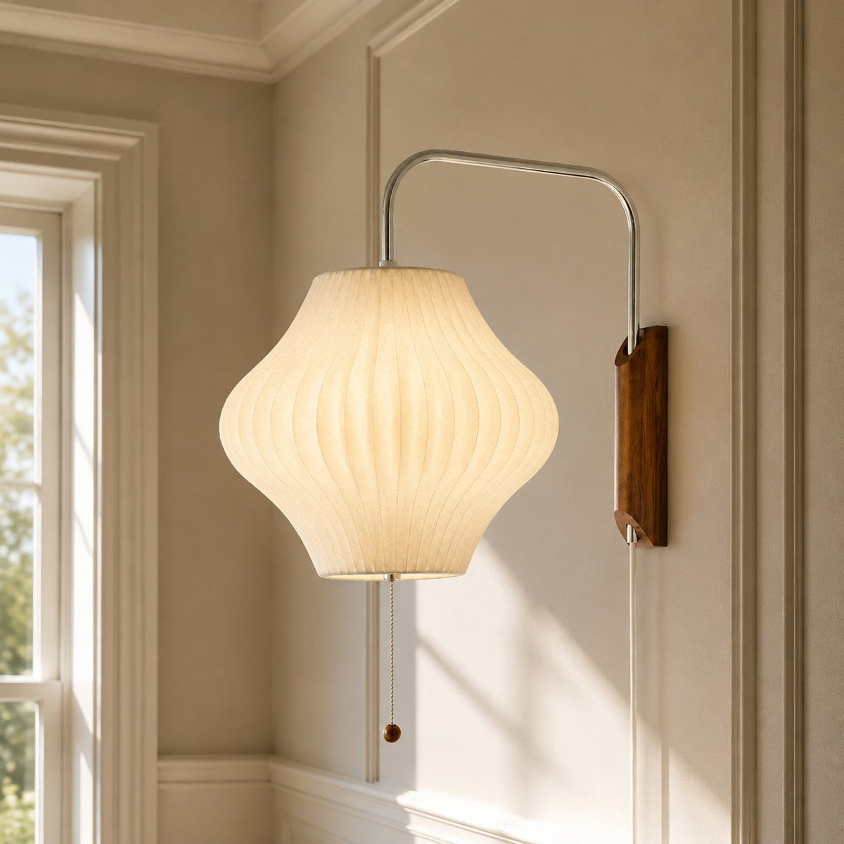 Wall Lamp Modern Minimalist with Ribbed Bubble Shade and Pull-Chain Switch