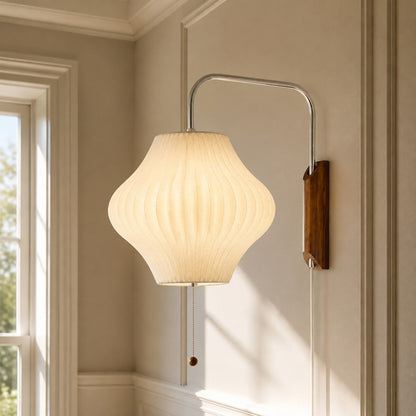 Wall Lamp Modern Minimalist with Ribbed Bubble Shade and Pull-Chain Switch