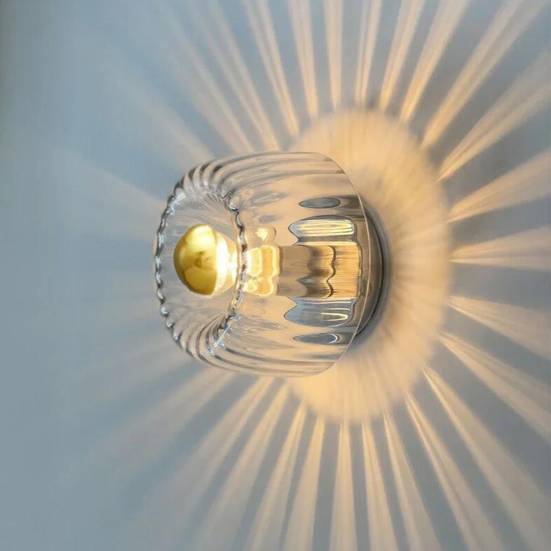 Wall Lamp Modern Minimalist with Ribbed Glass Shade and Sunburst Light Effect