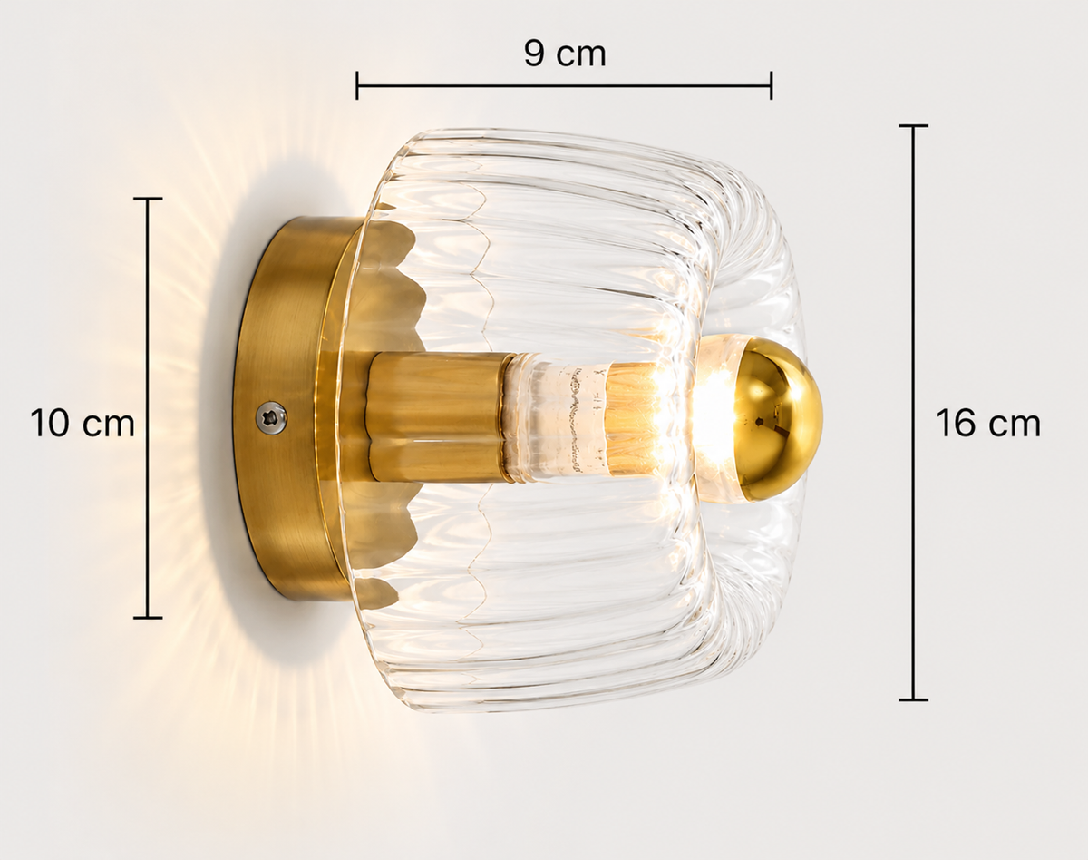 Wall Lamp Modern Minimalist with Ribbed Glass Shade and Sunburst Light Effect