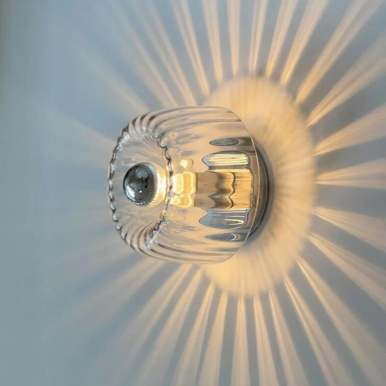 Wall Lamp Modern Minimalist with Ribbed Glass Shade and Sunburst Light Effect
