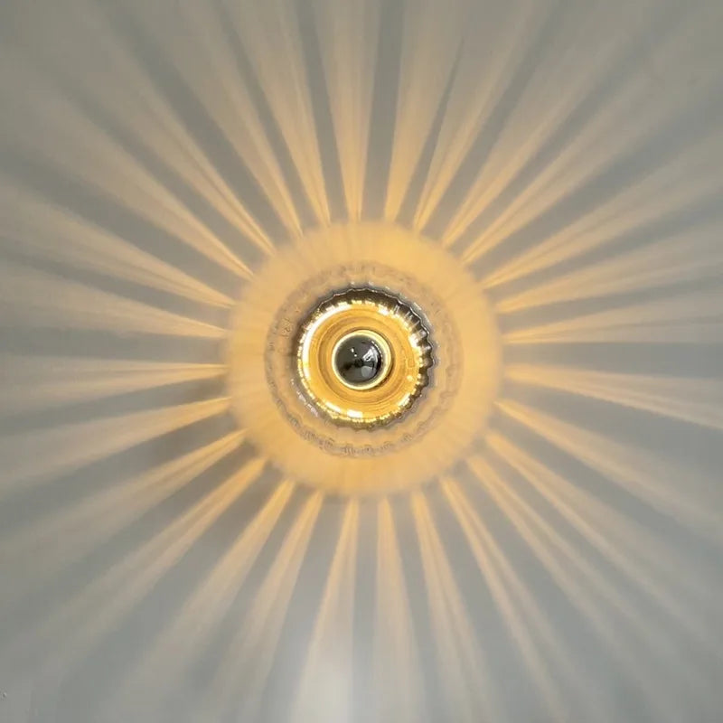 Wall Lamp Modern Minimalist with Ribbed Glass Shade and Sunburst Light Effect