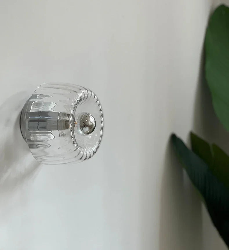 Wall Lamp Modern Minimalist with Ribbed Glass Shade and Sunburst Light Effect