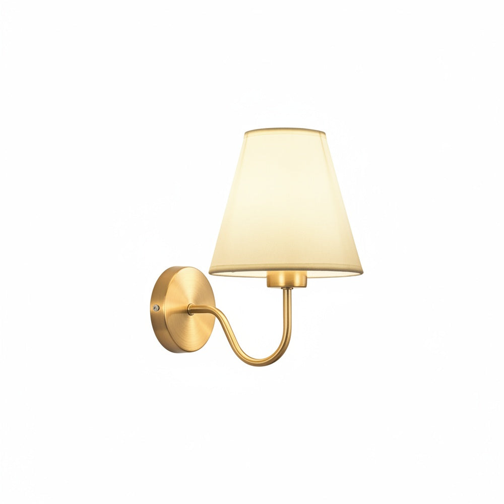 Wall Lamp Modern Rural Style with Fabric Shade and Brass Arm
