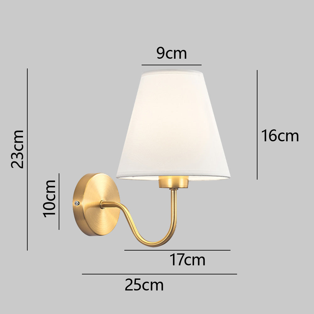 Wall Lamp Modern Rural Style with Fabric Shade and Brass Arm