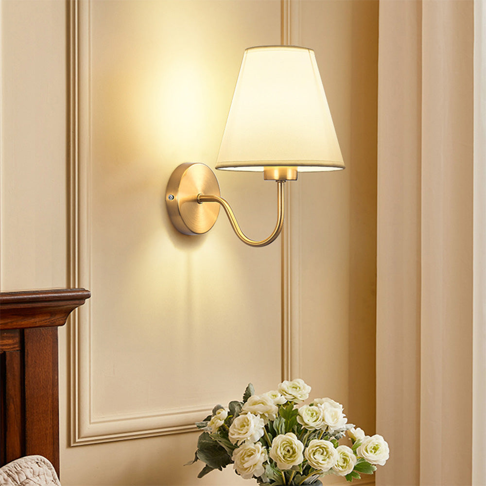 Wall Lamp Modern Rural Style with Fabric Shade and Brass Arm