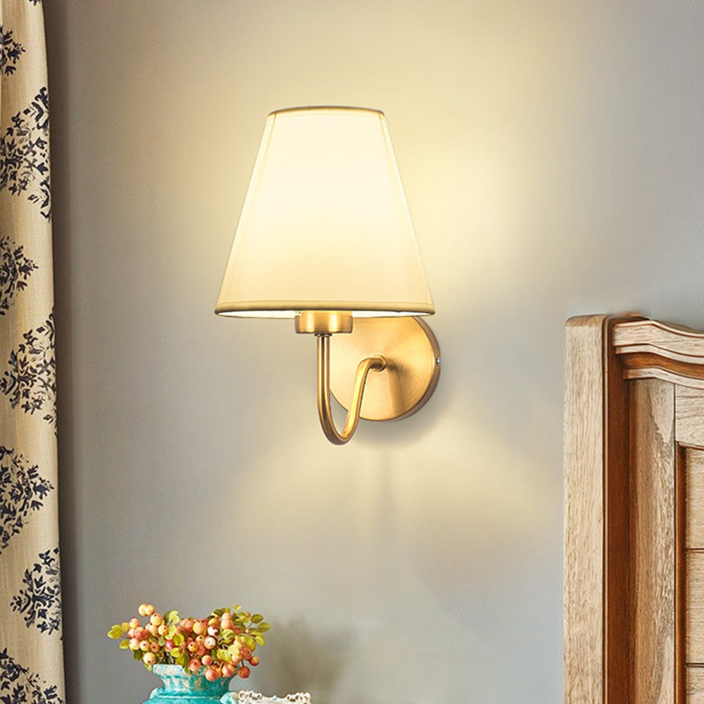 Wall Lamp Modern Rural Style with Fabric Shade and Brass Arm