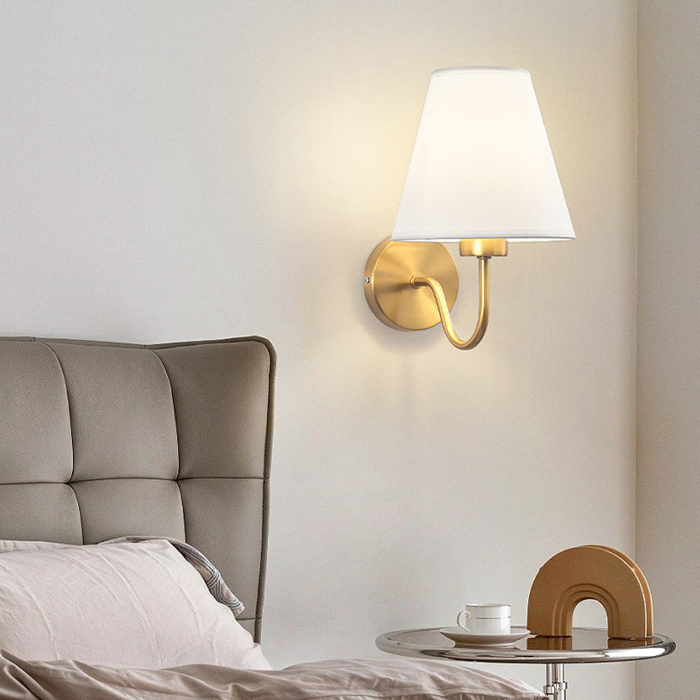Wall Lamp Modern Rural Style with Fabric Shade and Brass Arm