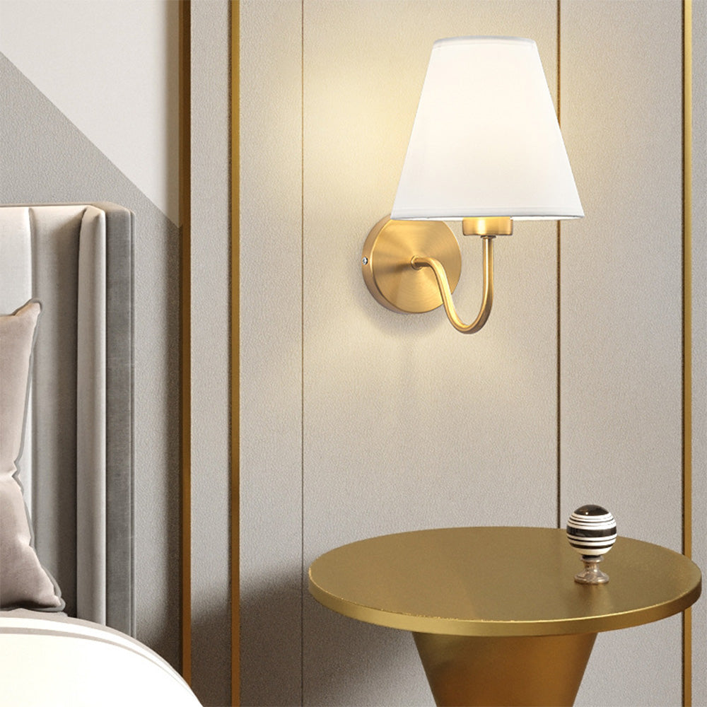 Wall Lamp Modern Rural Style with Fabric Shade and Brass Arm