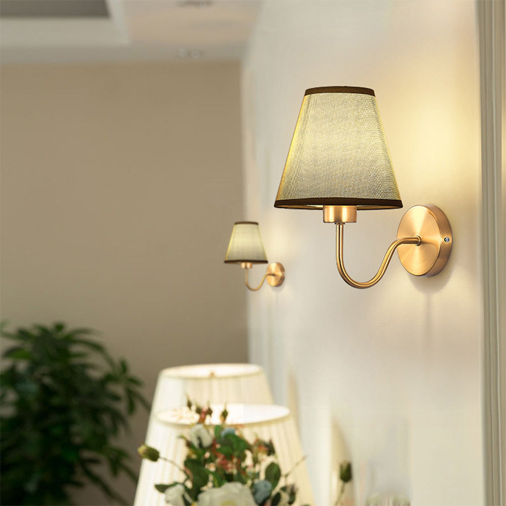 Wall Lamp Modern Rural Style with Fabric Shade and Brass Arm