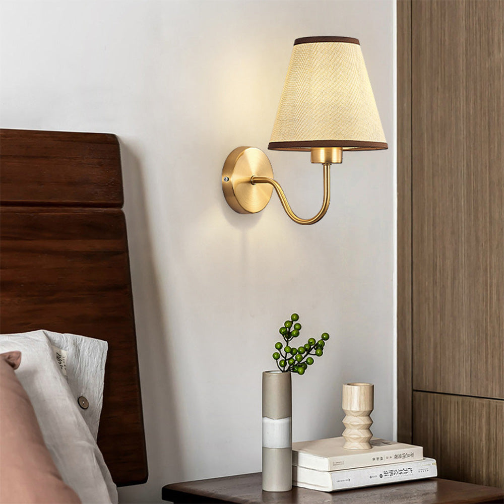 Wall Lamp Modern Rural Style with Fabric Shade and Brass Arm
