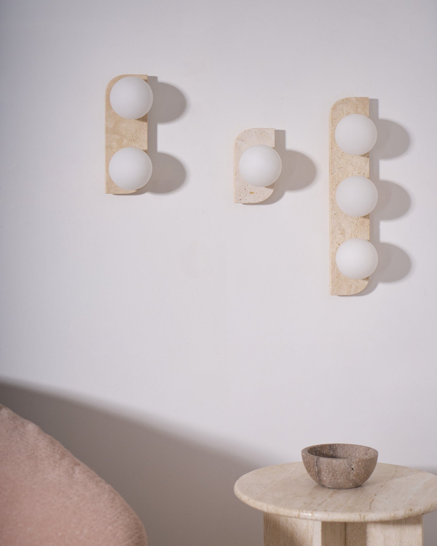 Wall Lamp Modern Travertine with Globe Shades and Arch Backplate