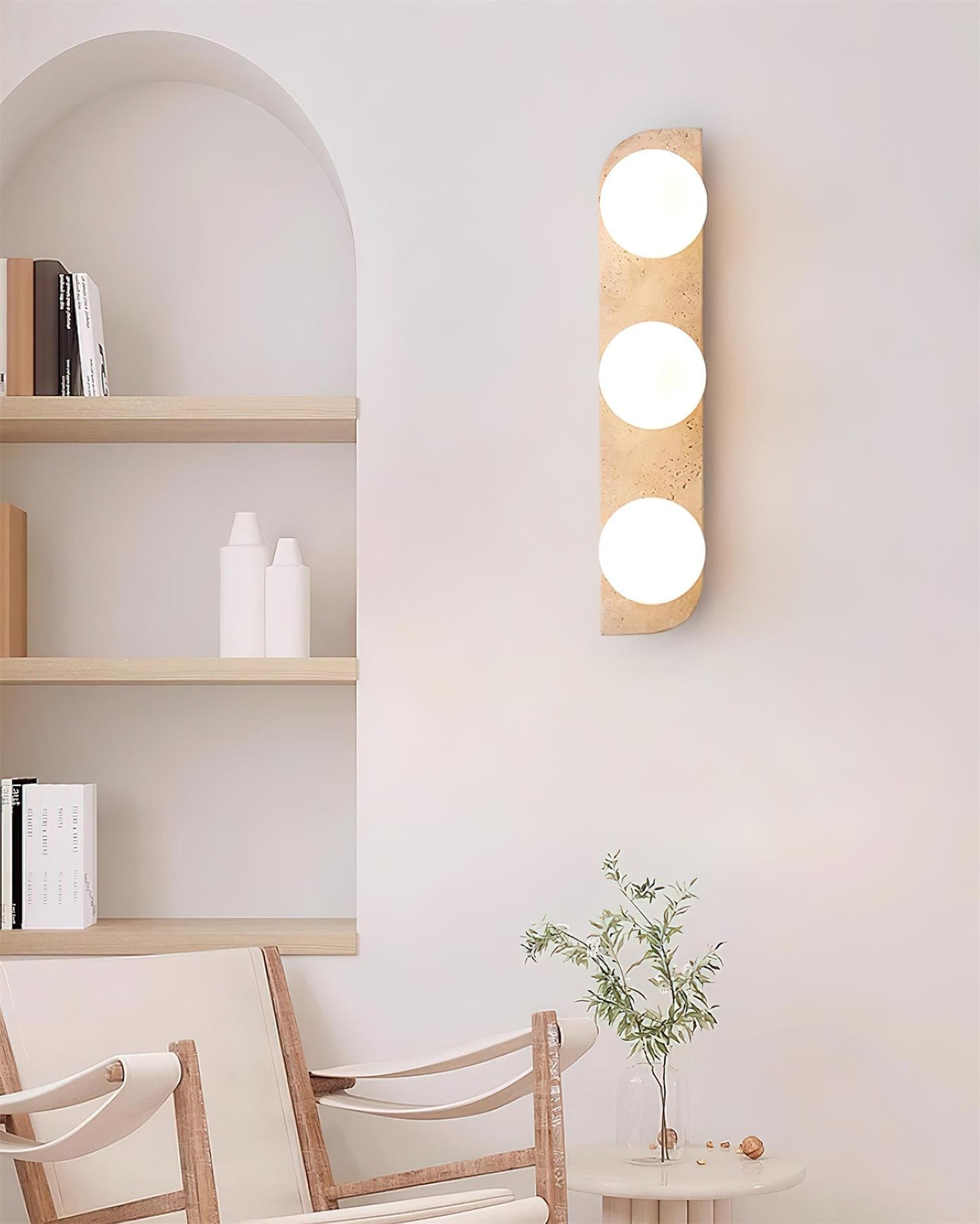 Wall Lamp Modern Travertine with Globe Shades and Arch Backplate