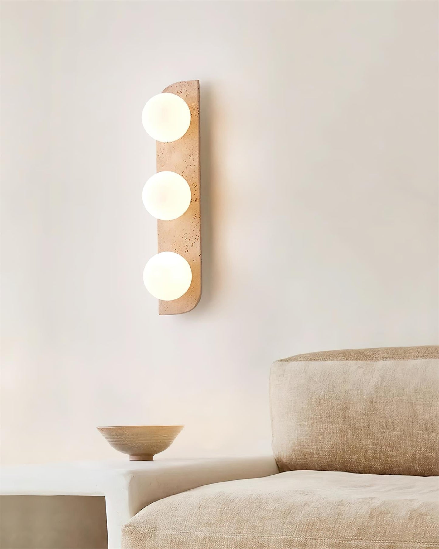 Wall Lamp Modern Travertine with Globe Shades and Arch Backplate