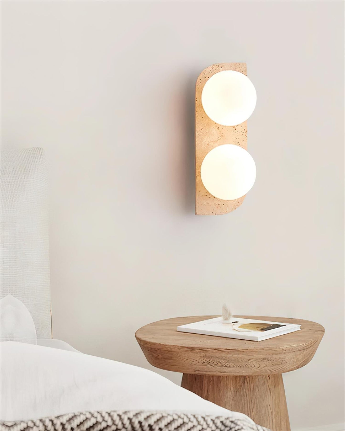 Wall Lamp Modern Travertine with Globe Shades and Arch Backplate