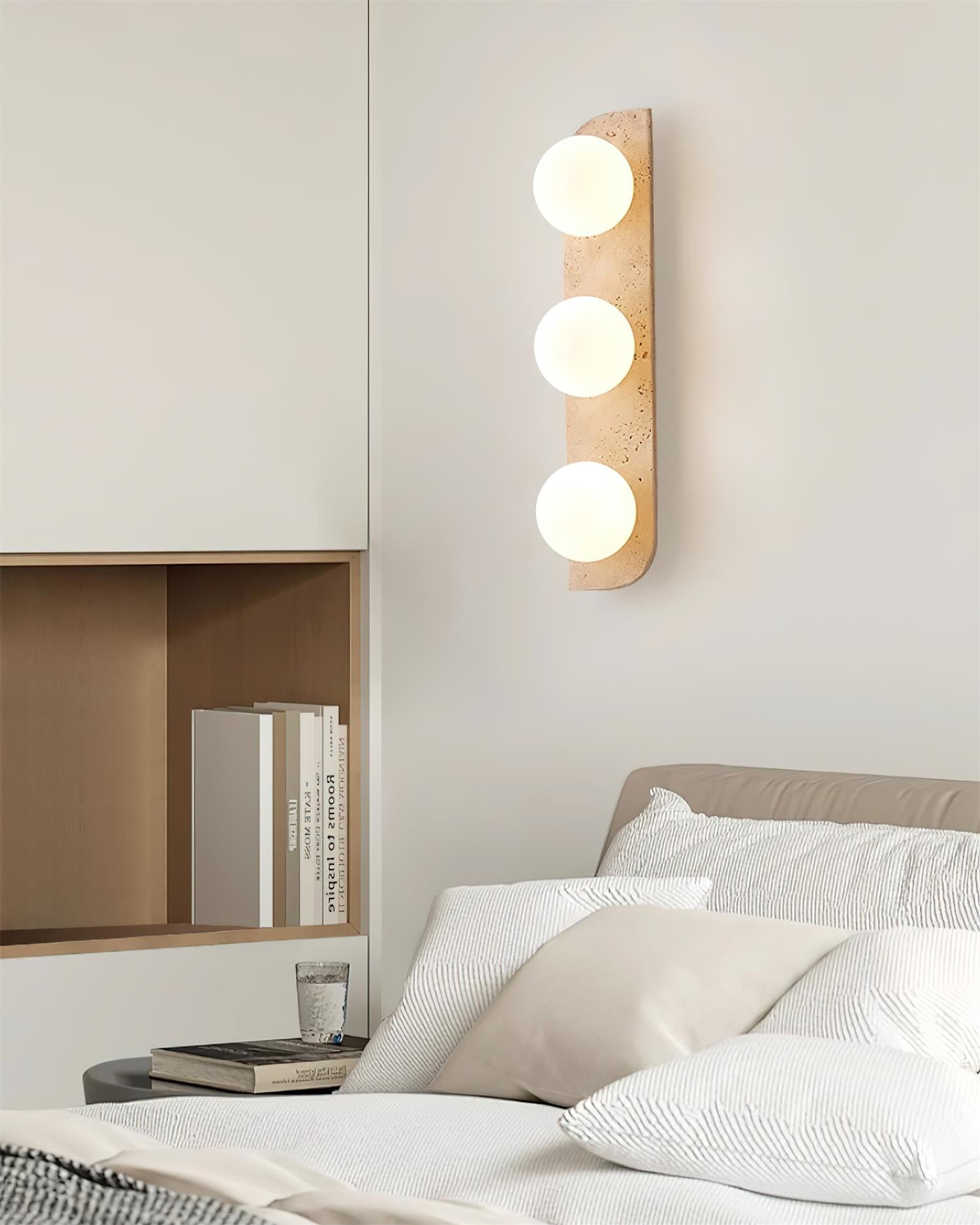 Wall Lamp Modern Travertine with Globe Shades and Arch Backplate