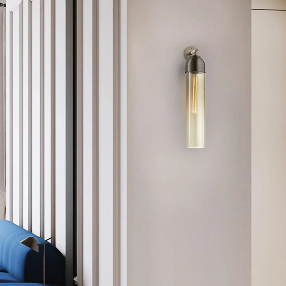 Wall Lamp Modern with Cylindrical Glass Shade and Curved Arm