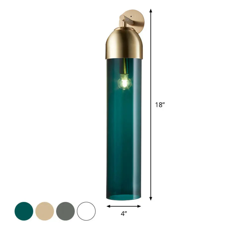 Wall Lamp Modern with Cylindrical Glass Shade and Curved Arm