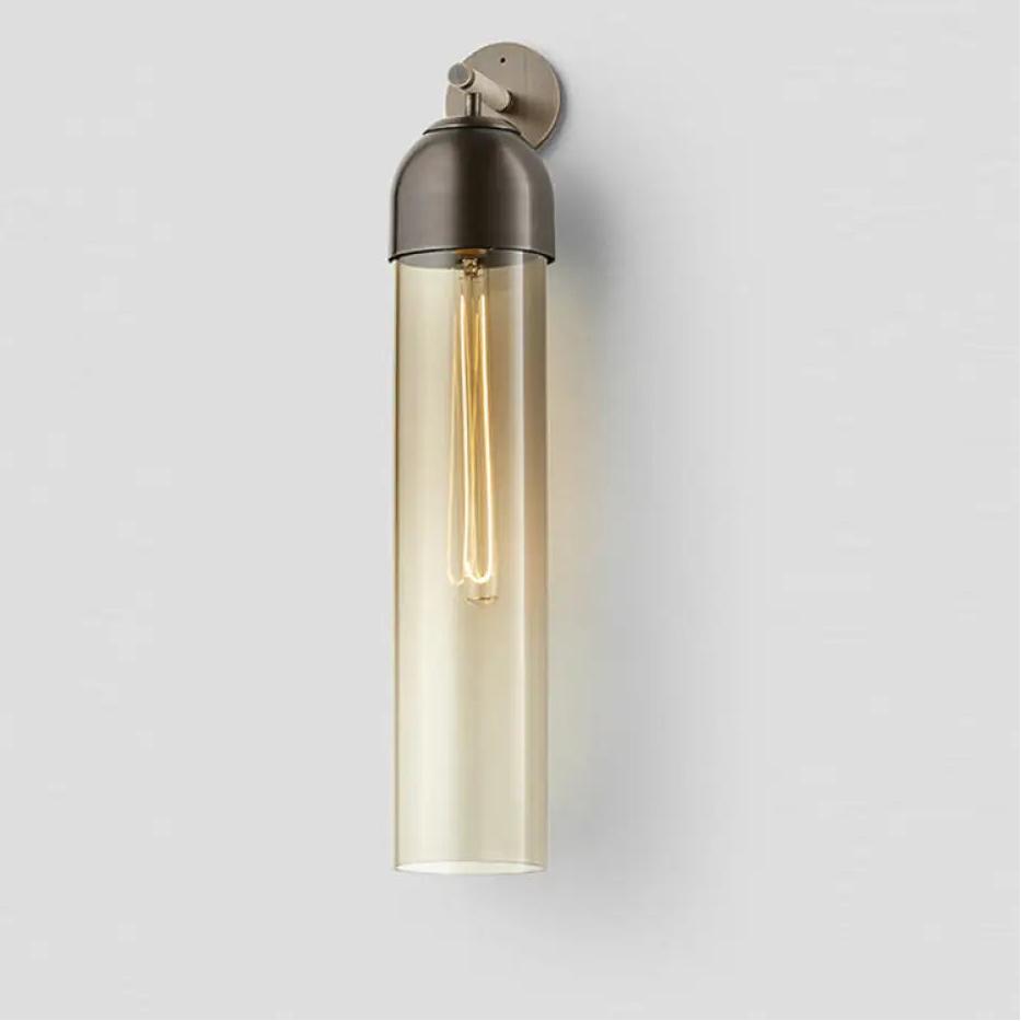 Wall Lamp Modern with Cylindrical Glass Shade and Curved Arm