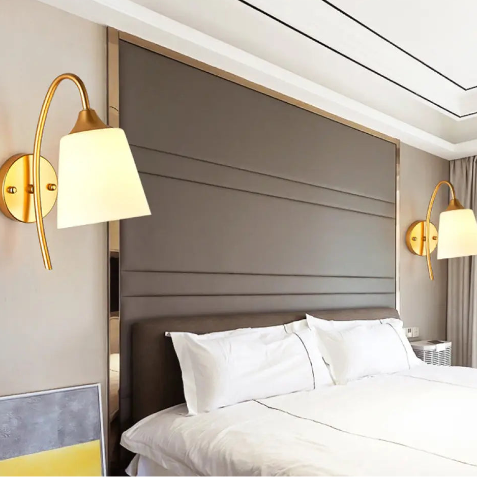 Wall Lamp Modern with Gooseneck Arm and Tapered Glass Shade