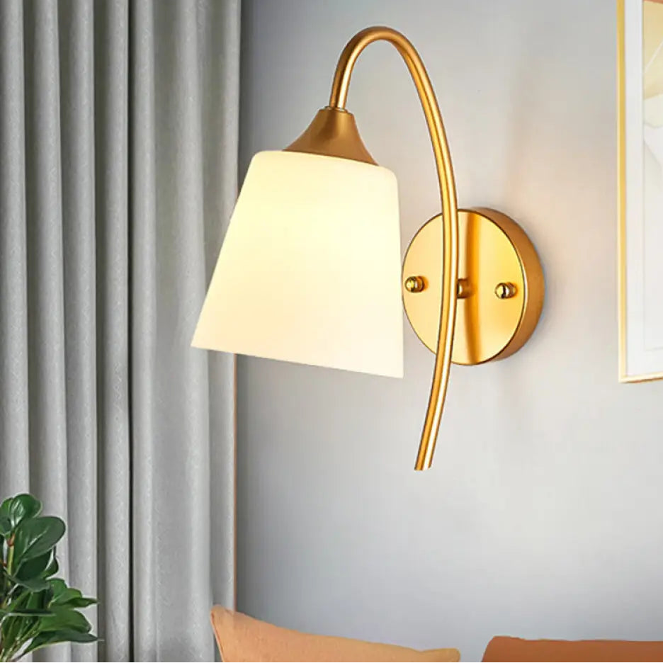 Wall Lamp Modern with Gooseneck Arm and Tapered Glass Shade