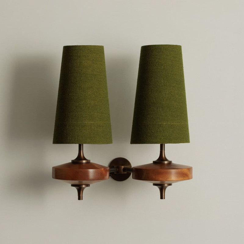 Wall Lamp Retro with Wood and Brass Body and Cone Shade