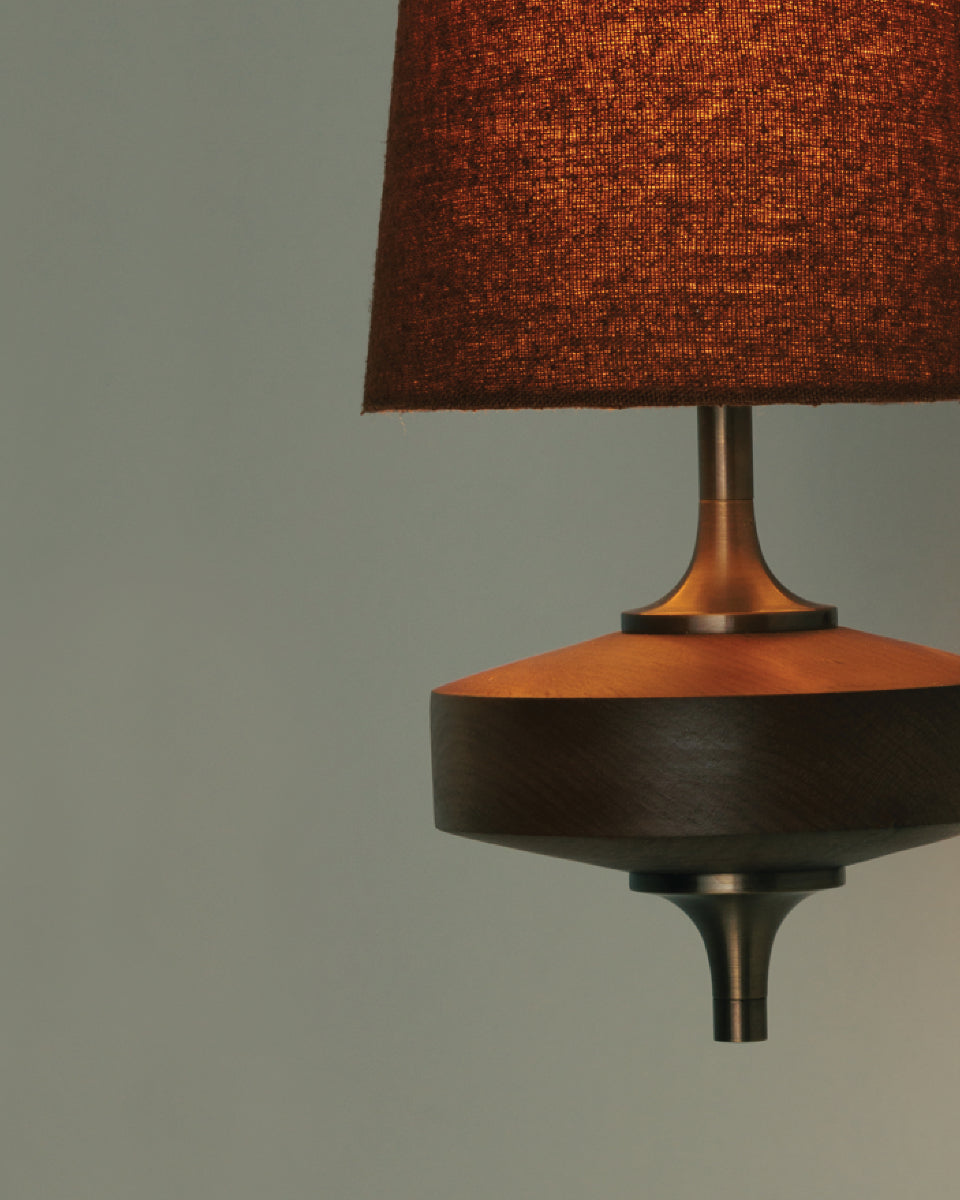 Wall Lamp Retro with Wood and Brass Body and Cone Shade