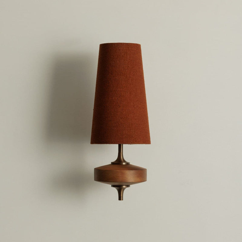 Wall Lamp Retro with Wood and Brass Body and Cone Shade