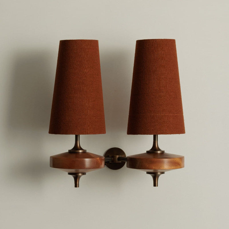 Wall Lamp Retro with Wood and Brass Body and Cone Shade